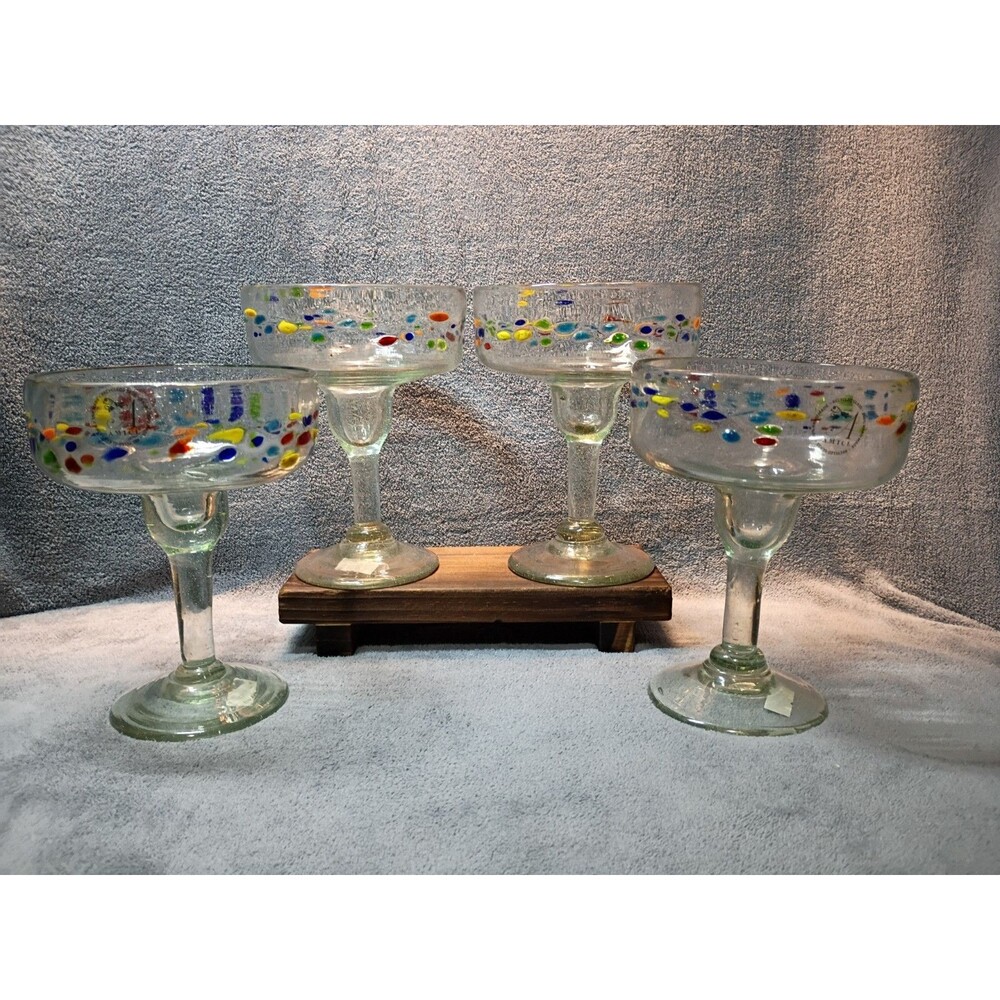 Handmade Mexican Recycled Glass Margarita Glasses Set of 4 Amici Confetti